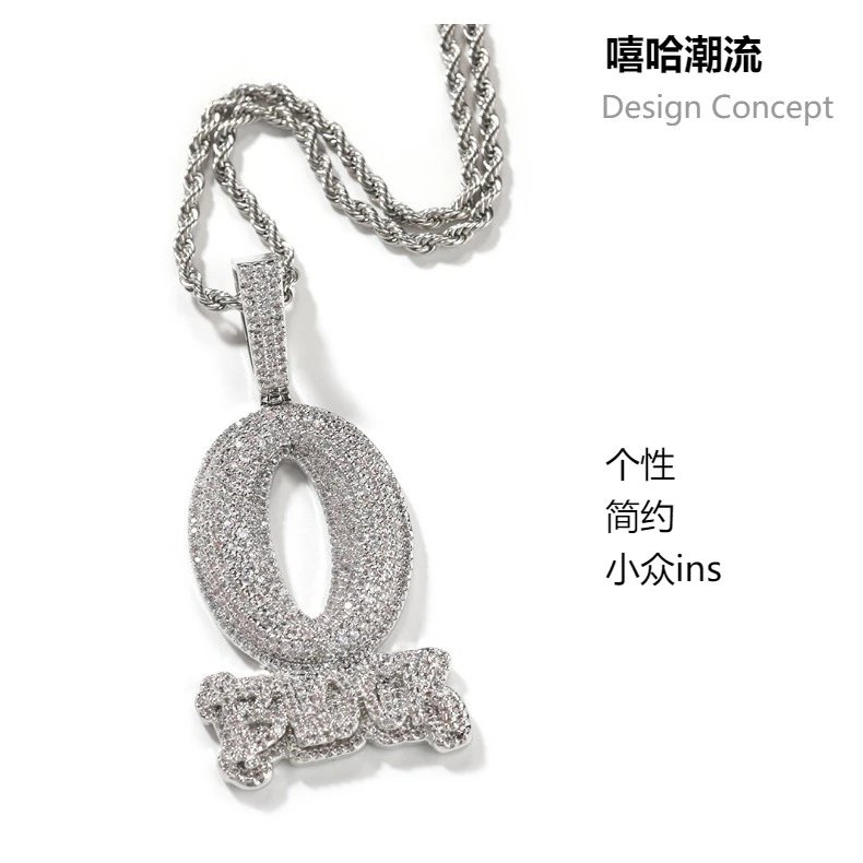 Design Custom 'O' Pendant Necklace with Micro-Pave Cubic Zirconia on Rope Chain Jewelry - 12