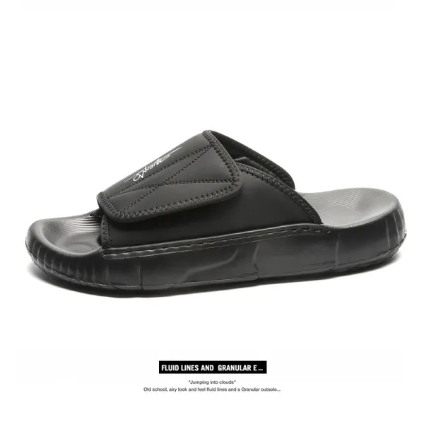Design Fluid Lines and Granular E Black Slide Sandals Slippers - 1
