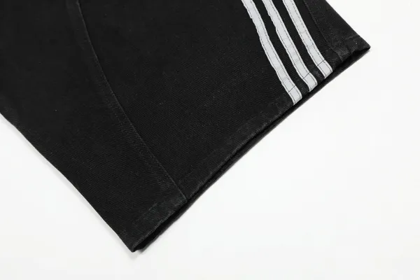 Adidas Originals Wide-Leg Denim Pants Black with White Triple Stripes Jeans - 13