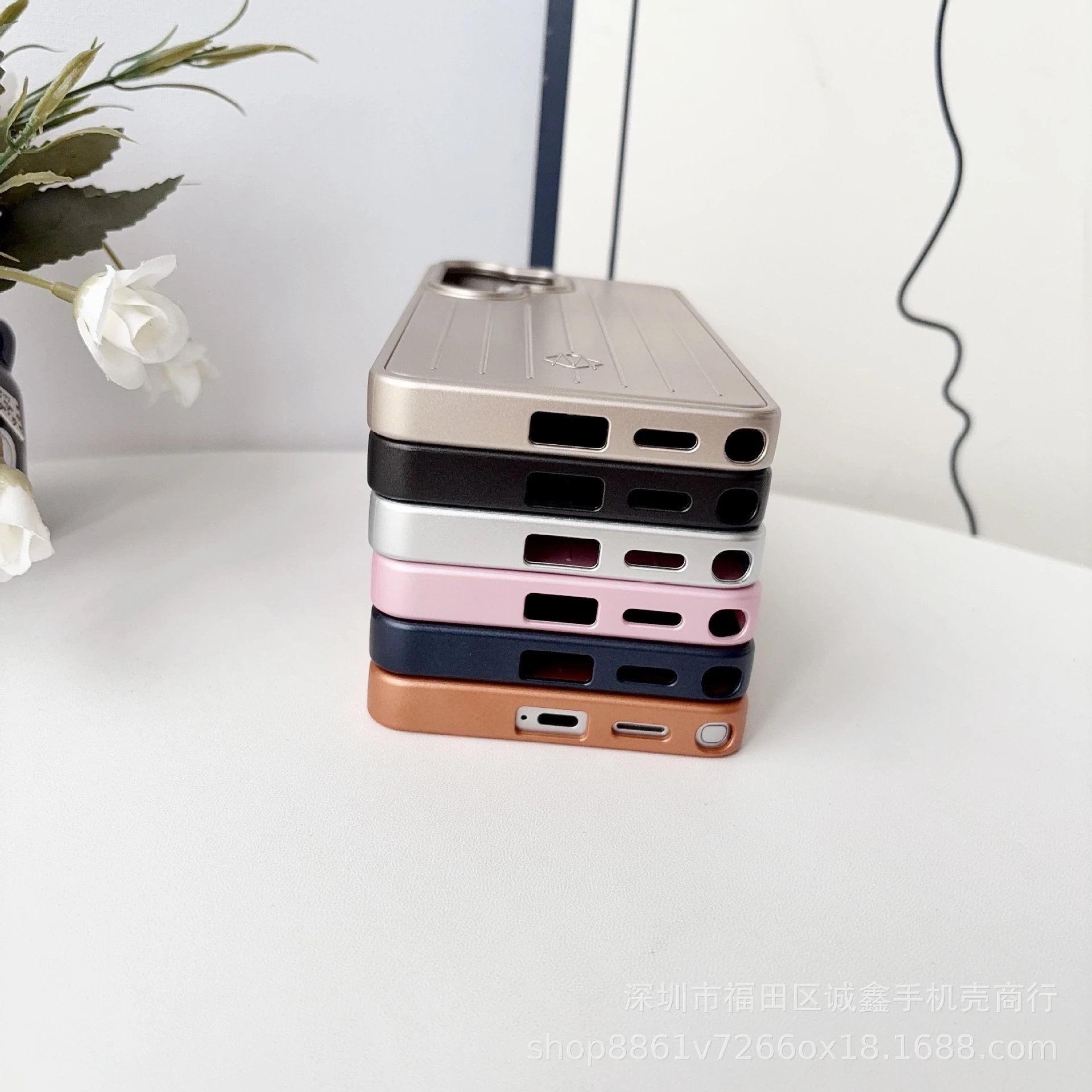 Design Phone Case with Vertical Ribbed Texture and Logo in Pink - 6
