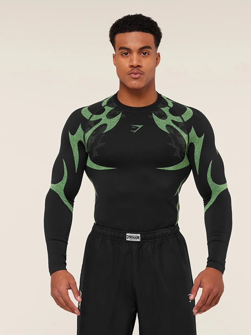 Gymshark Flame Print Long Sleeve Base Layer Gray Red - 9