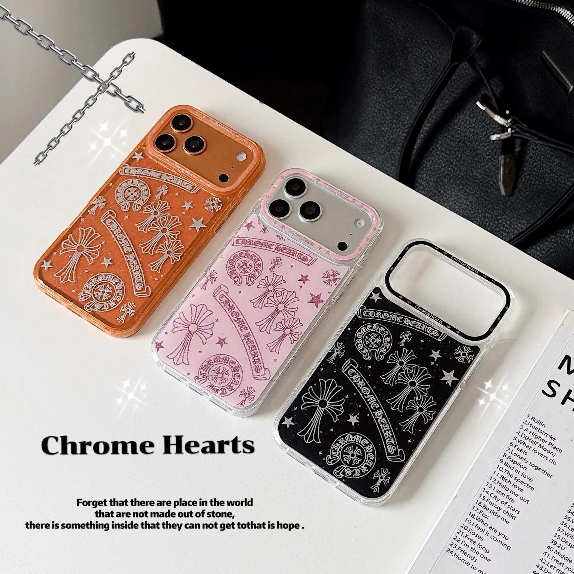 Chrome Hearts Orange Glitter Cross Motif Phone Case - 5