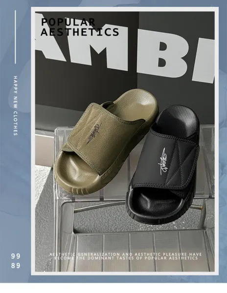 Design Slide Sandal Olive Suede Black Sole Slippers - 2