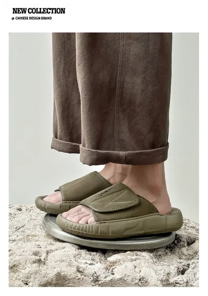 Design Slide Sandal Olive Suede Black Sole Slippers - 13