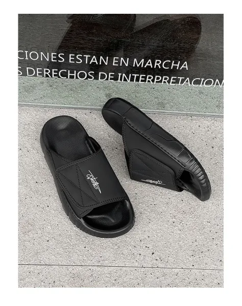 Design Slide Sandal Olive Suede Black Sole Slippers - 17