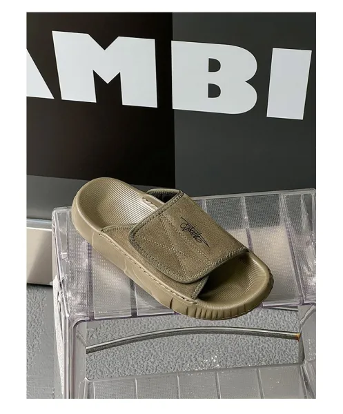 Design Slide Sandal Olive Suede Black Sole Slippers - 21