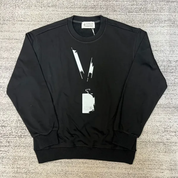 Maison Margiela Artisanal Tag Print Black Crewneck Sweatshirt Hoodie - 1