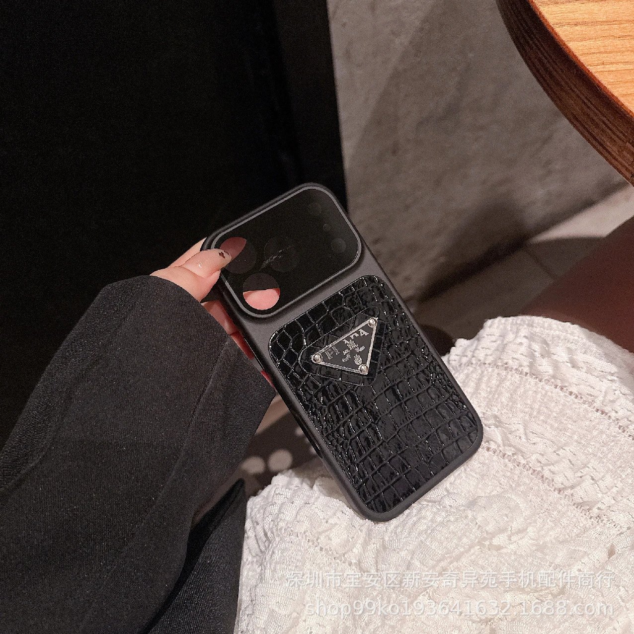Prada Re-Edition Croc-Embossed Phone Case Black - 11