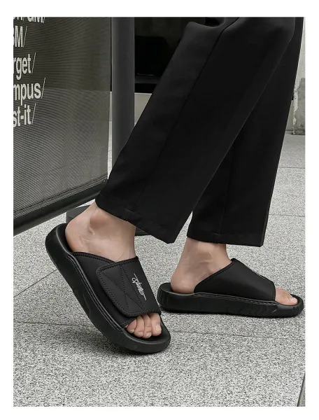 Design Slide Sandal Olive Suede Black Sole Slippers - 14