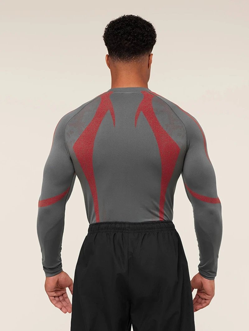 Gymshark Flame Print Long Sleeve Base Layer Gray Red - 23