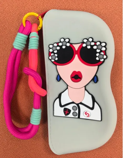Design Cartoon Character Sunglasses Case with Braided Strap Gray Pink Clutches - 1