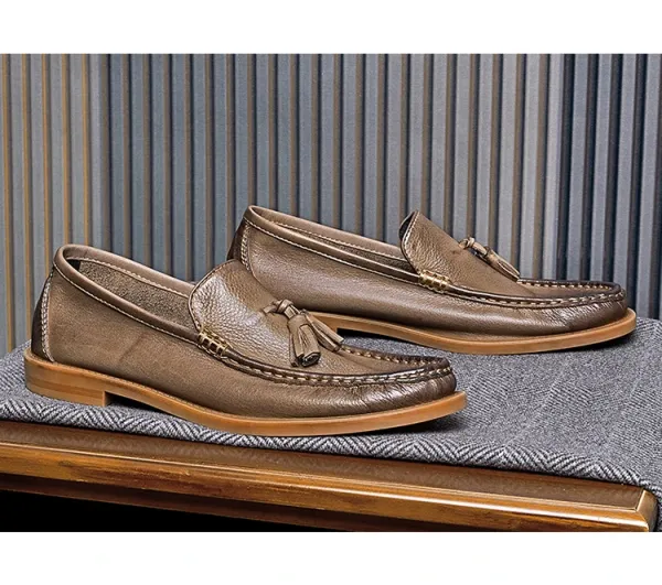 Design Brown Tassel Loafer Leather Slip-On Casual Shoes Loafers - 10