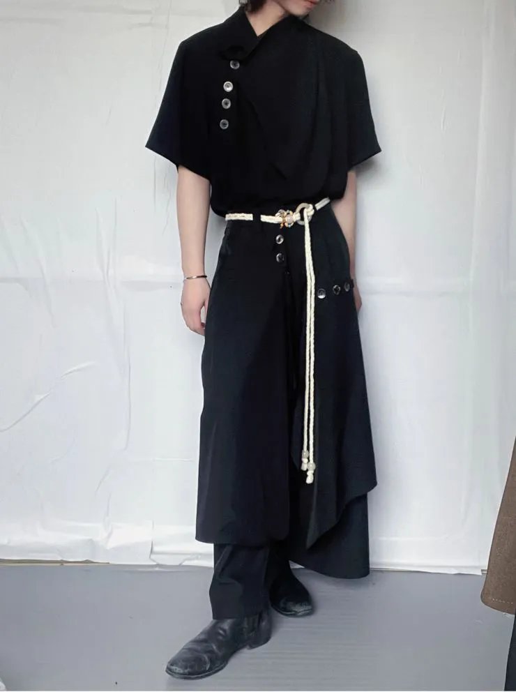 Design Asymmetrical Button-Up Top and Skirt Set Brown - 3