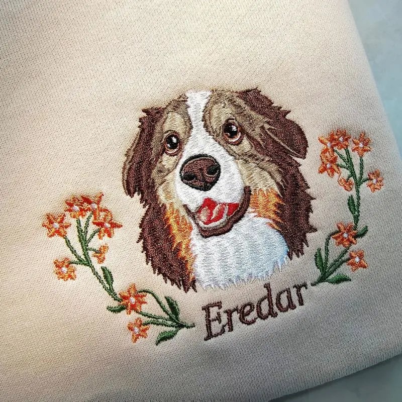 Design Custom Embroidered Dog Portrait Beige Sweatshirt Sweater - 3