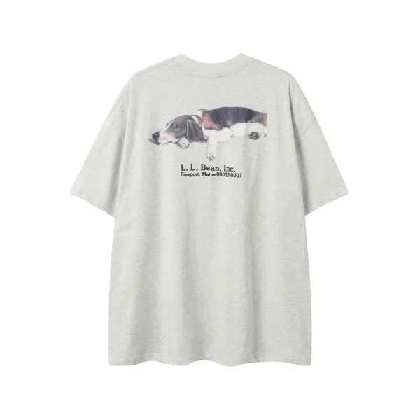 Design L.L. Bean Inc. Beagle Print Oversized T-Shirt Gray T-Shirts - 1