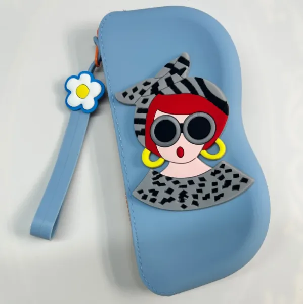 Design Cartoon Lady Wristlet Pouch in Sky Blue Clutches - 12