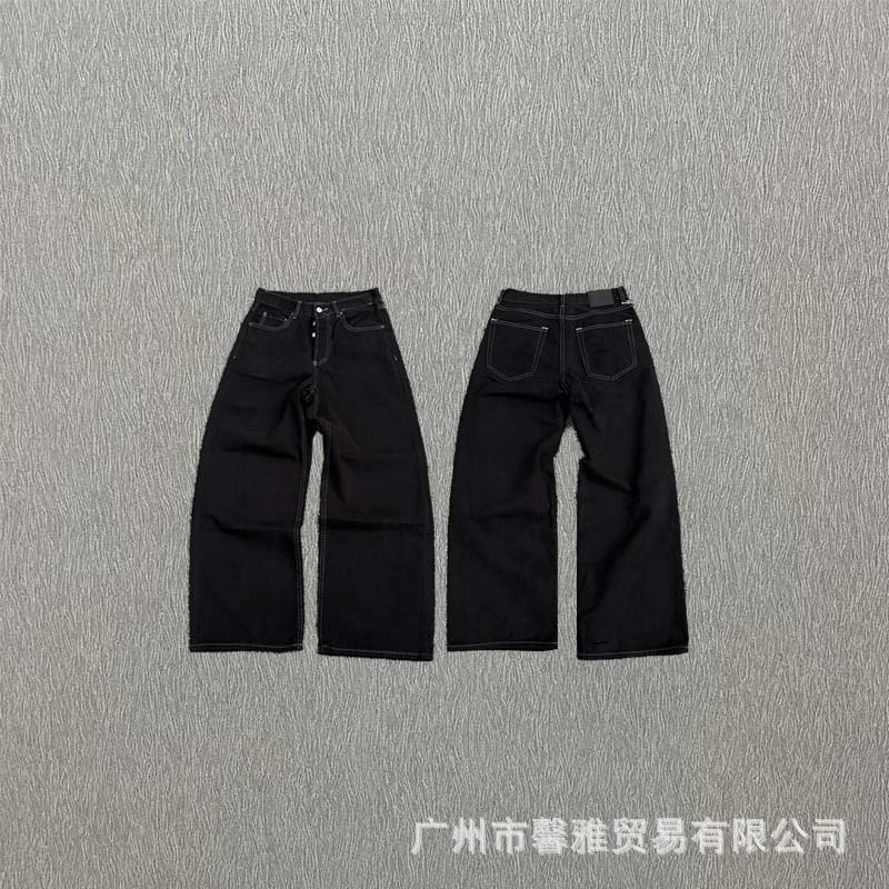 Design Wide-Leg Distressed Jeans with Contrast Pocket Accents Blue - 23
