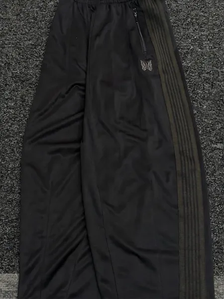 Design Track Pants Black with Olive Stripe and Butterfly Logo Sweatpants - 1
