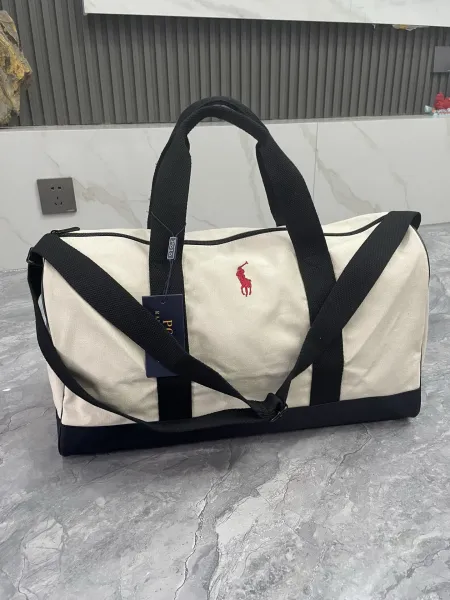 Polo Ralph Lauren Canvas Duffle Bag Beige and Black Travel Bag - 4