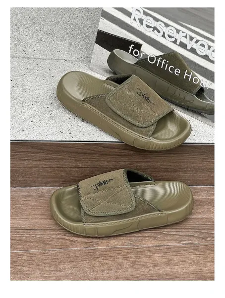 Design Slide Sandal Olive Suede Black Sole Slippers - 10
