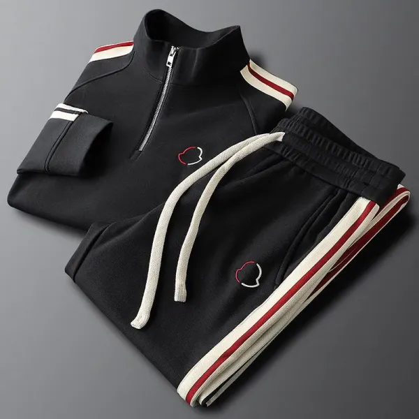 Design Half-Zip Track Set Black with Cream and Red Stripes Tracksuit - 12