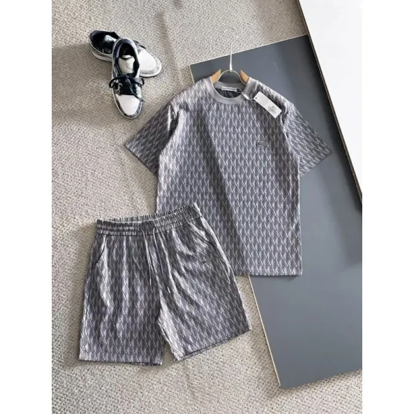 Design Diamond Pattern Gray T-Shirt and Shorts Set - 1
