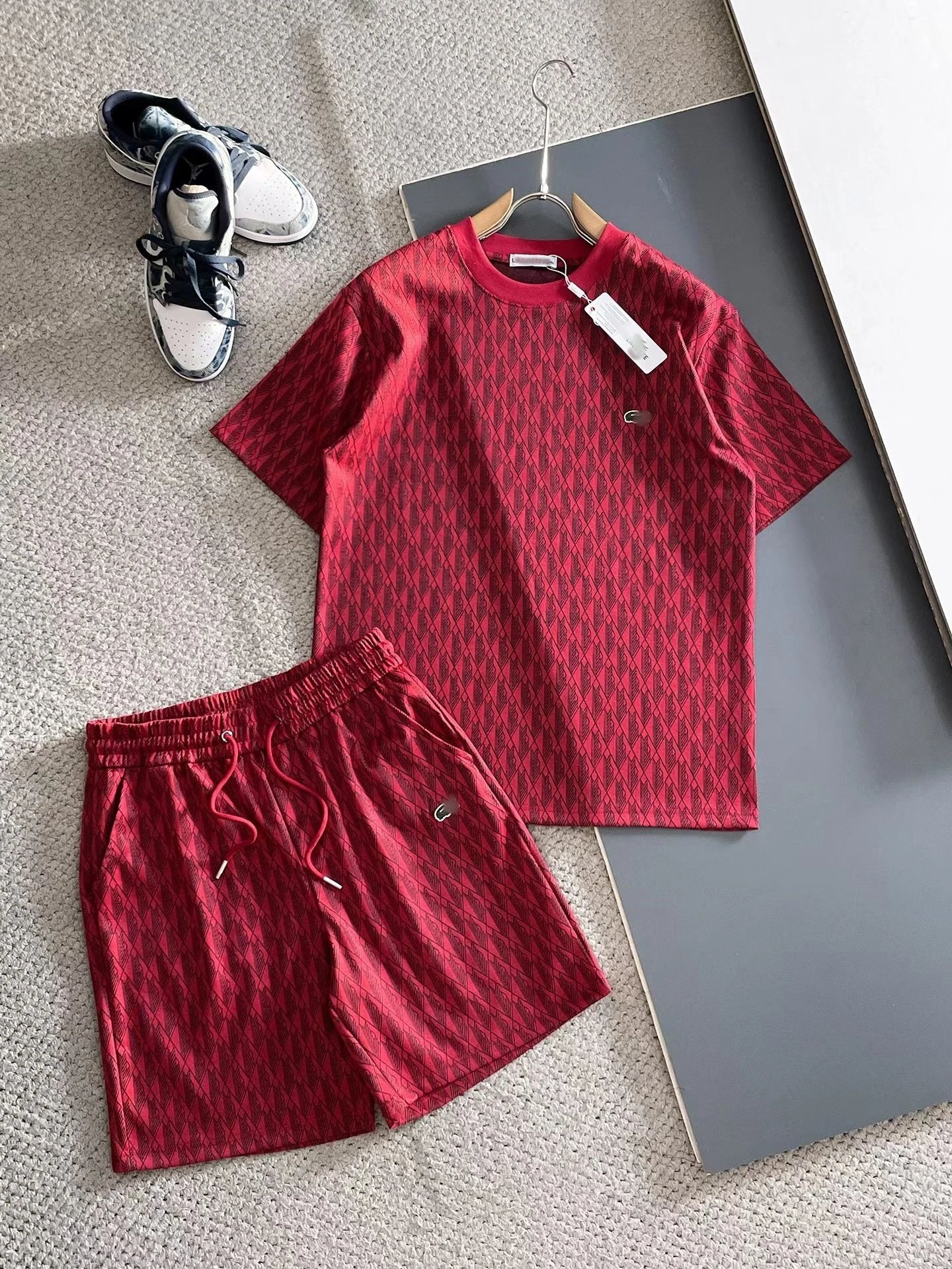 Lacoste Monogram Print Beige Set T-Shirt and Shorts - 6