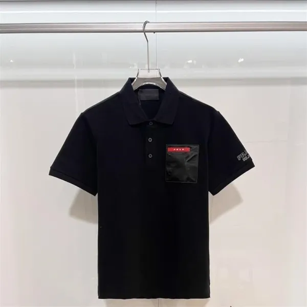 Prada Logo Patch Polo Black with Red and White Trim Polo Shirt - 8