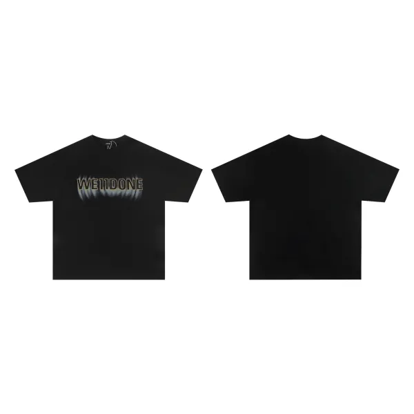 Design Welldone Double Logo Pixelated Print Black T-Shirt T-Shirts - 14