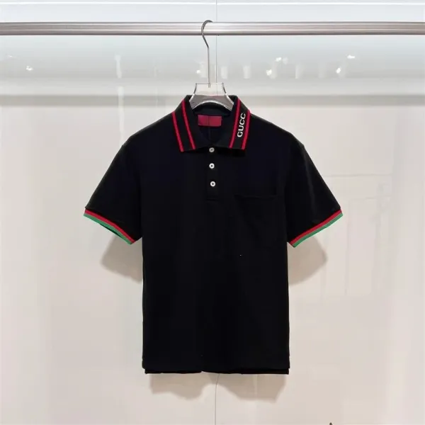 Prada Logo Patch Polo Black with Red and White Trim Polo Shirt - 15