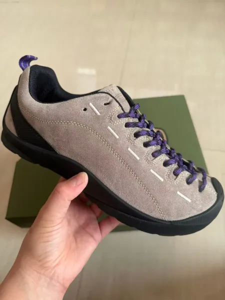 Design Suede Low-Top Sneaker with Purple Laces Gray - 1