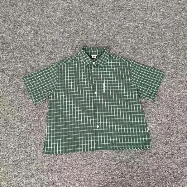Design Short-Sleeve Grid Check Shirt Green - 1