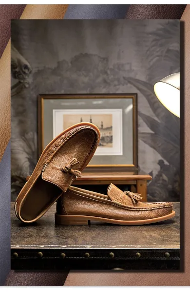 Design Brown Tassel Loafer Leather Slip-On Casual Shoes Loafers - 3