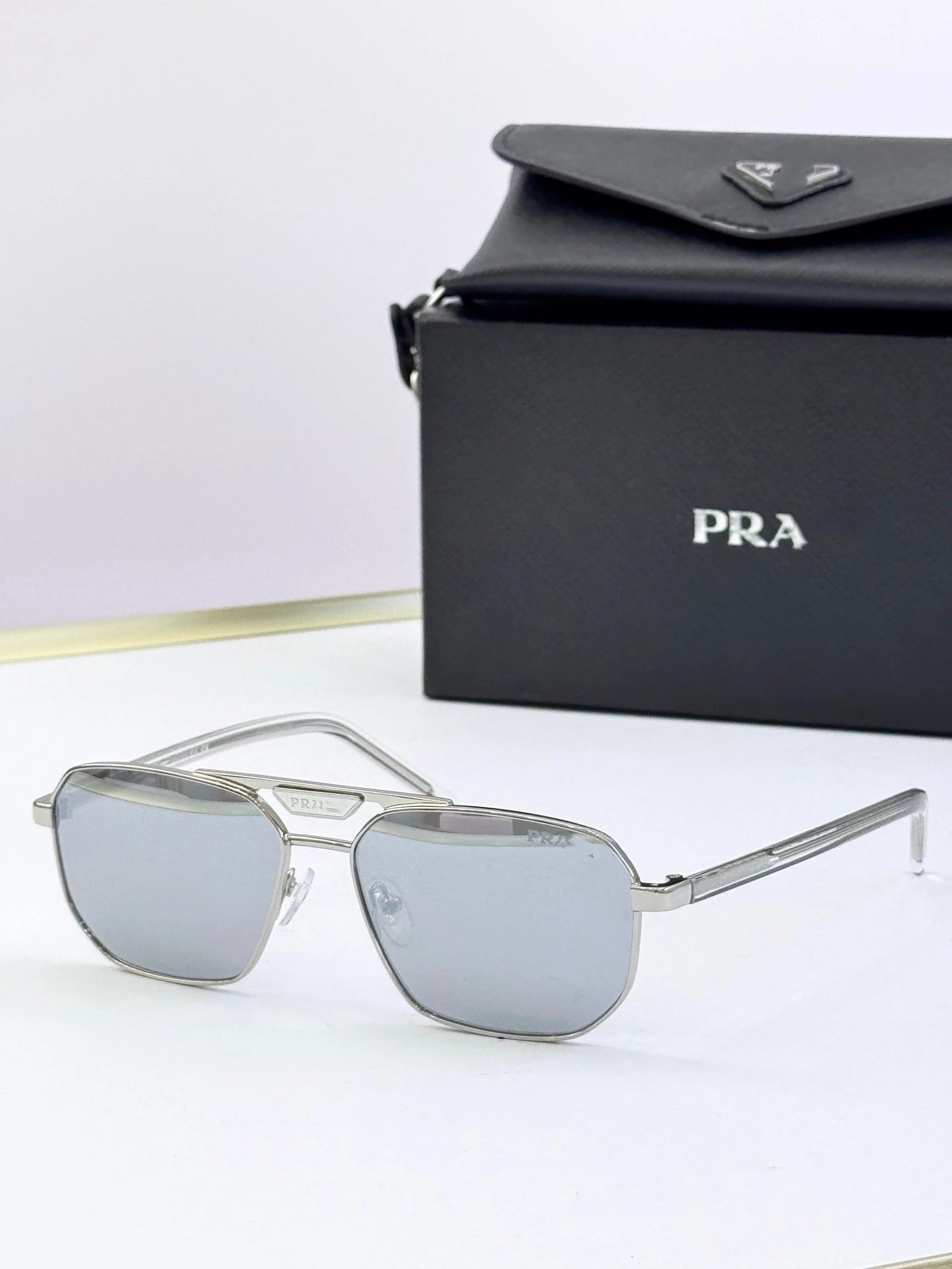 Prada Aviator-Style Sunglasses in Silver Frame with Mirror, Yellow, Brown, and Gray Lenses - 9