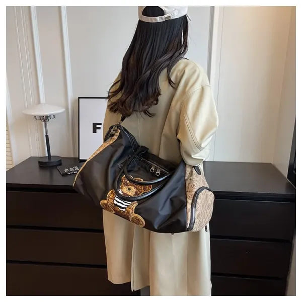 Design Cat Embroidery Sequin Duffle Bag Black - 20