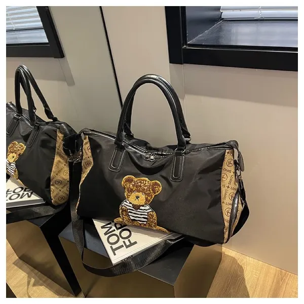 Design Cat Embroidery Sequin Duffle Bag Black - 36