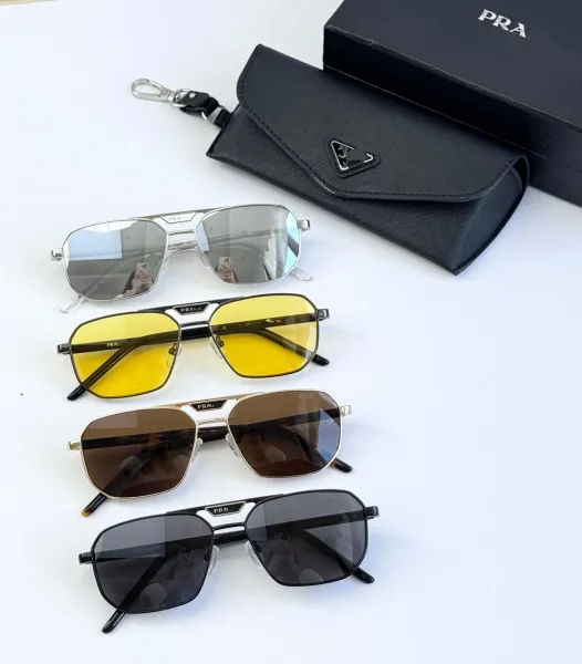 Prada Aviator-Style Sunglasses in Silver Frame with Mirror, Yellow, Brown, and Gray Lenses - 4