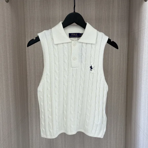 Polo Ralph Lauren Cable Knit Sleeveless Polo Vest White Vest Top - 1