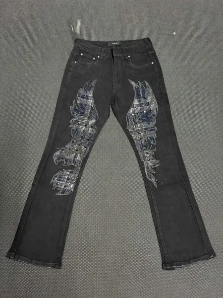 Amiri Angel Wing Embellished Black Flared Jeans - 1