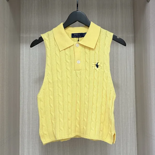 Polo Ralph Lauren Cable Knit Sleeveless Polo Yellow Vest Vest Top - 1