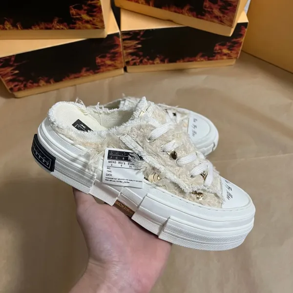 Design J.C.S.E. Distressed Frayed Canvas Mule Sneakers White Casual Shoes - 1