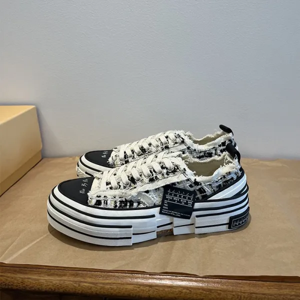 Design Mule Sneaker White Distressed Canvas Platform Sneakers - 6