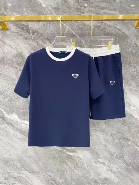 Prada Triangle Logo Navy Blue T-Shirt and Shorts Set - 1