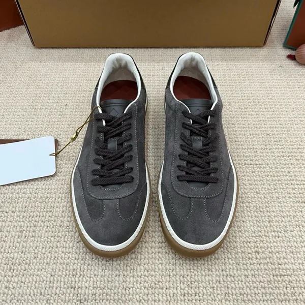 Design Low-Top Leather Sneakers Black White Gum Sole - 14