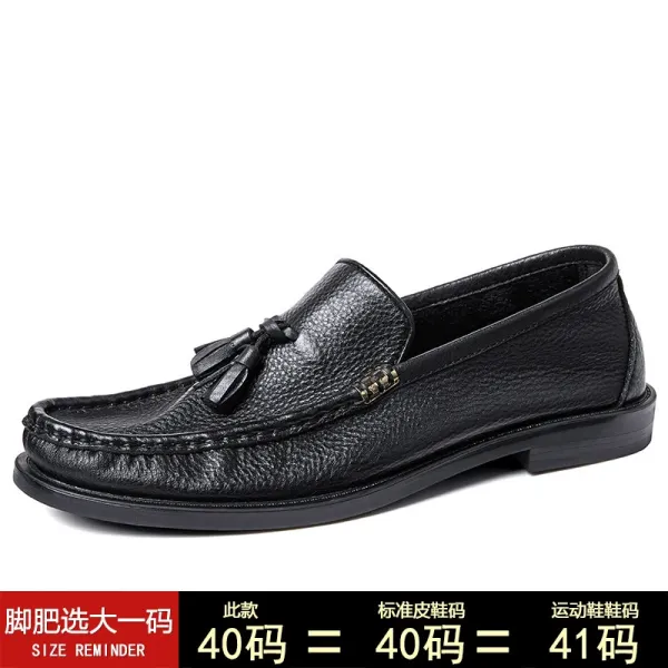 Design Black Tassel Loafer Leather Slip-On Shoes Casual Shoes - 1