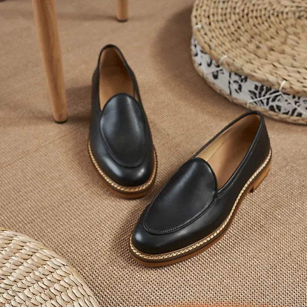 Design Suede Loafers Brown with Contrast Stitching Casual Shoes - 20
