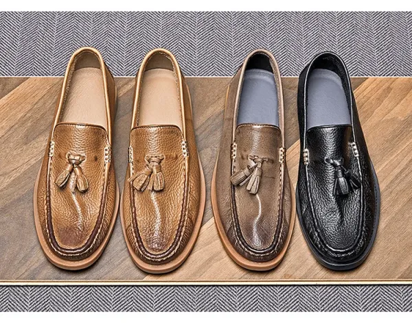 Design Brown Tassel Loafer Leather Slip-On Casual Shoes Loafers - 4