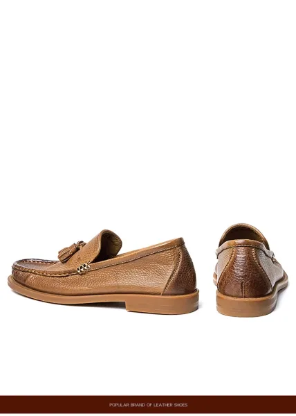 Design Brown Tassel Loafer Leather Slip-On Casual Shoes Loafers - 19