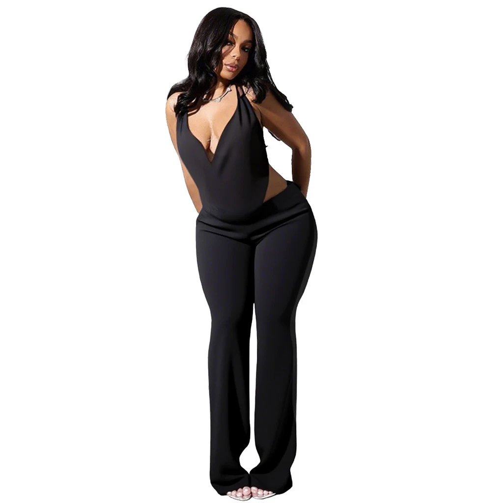 Design Snake Print Halter Neck Bodysuit and Flared Pants Set Multicolor - 11