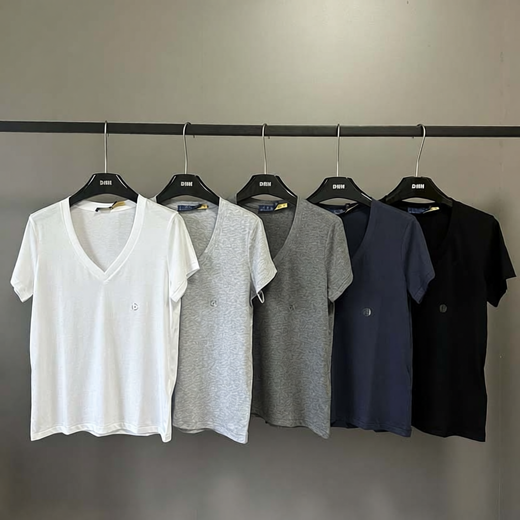 Design V-Neck Minimalist White T-Shirt - 2